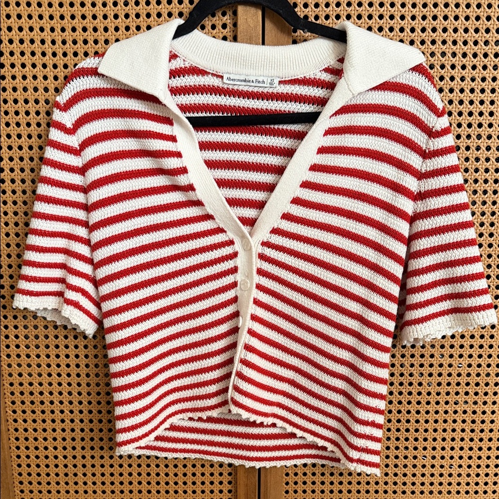 Abercrombie & Fitch Red and White Striped Knit Top